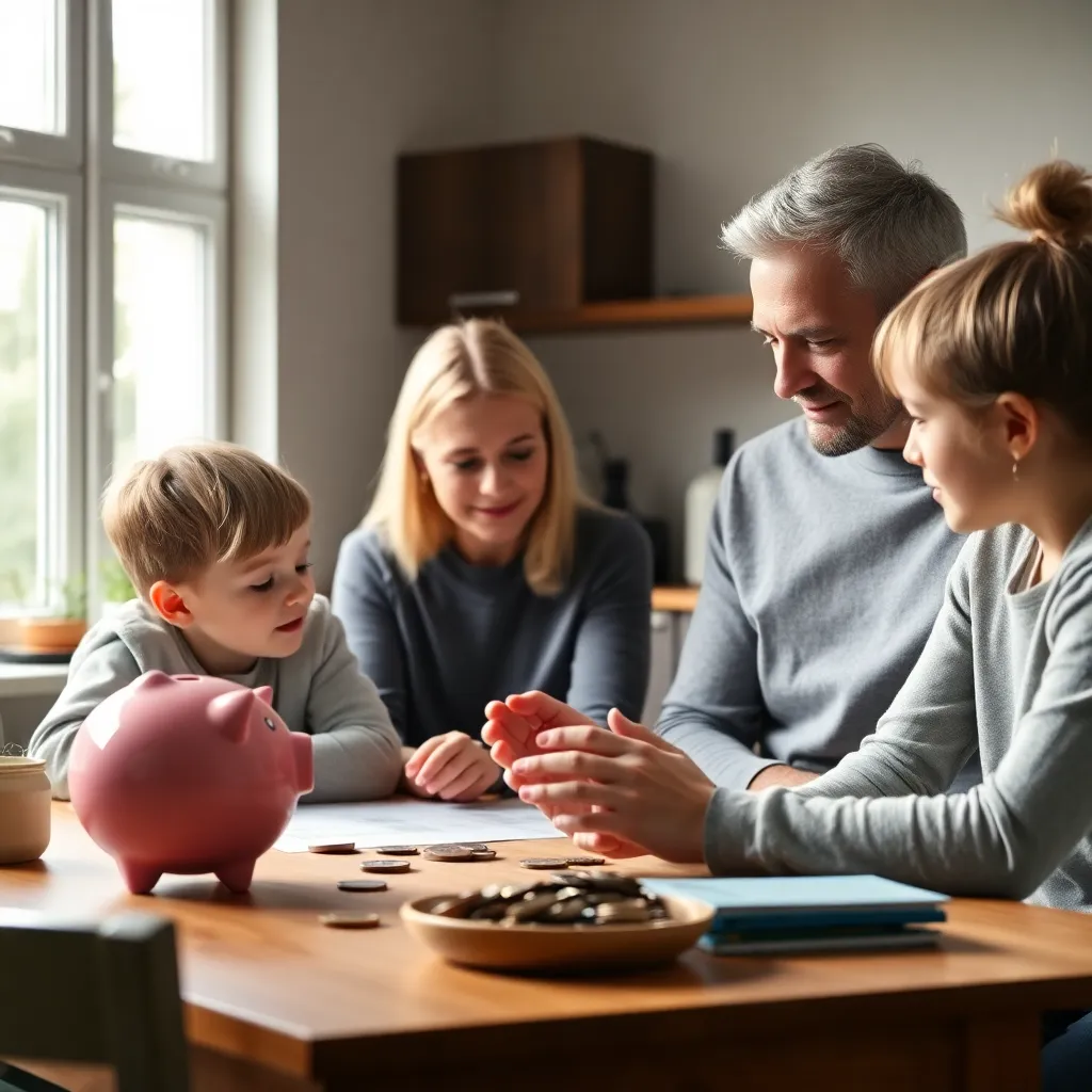 Nederlandse familie die samen financiën bespreekt aan keukentafel