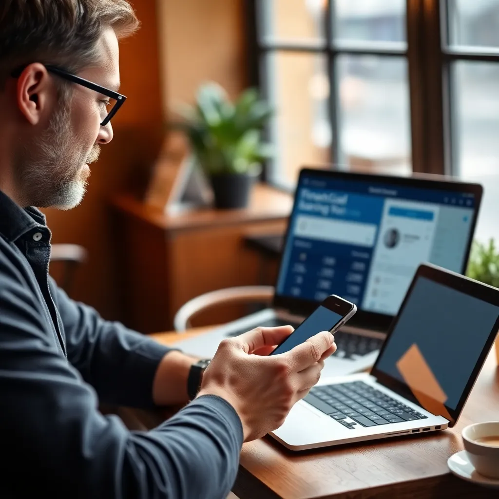 Persoon die financiële apps op smartphone bekijkt