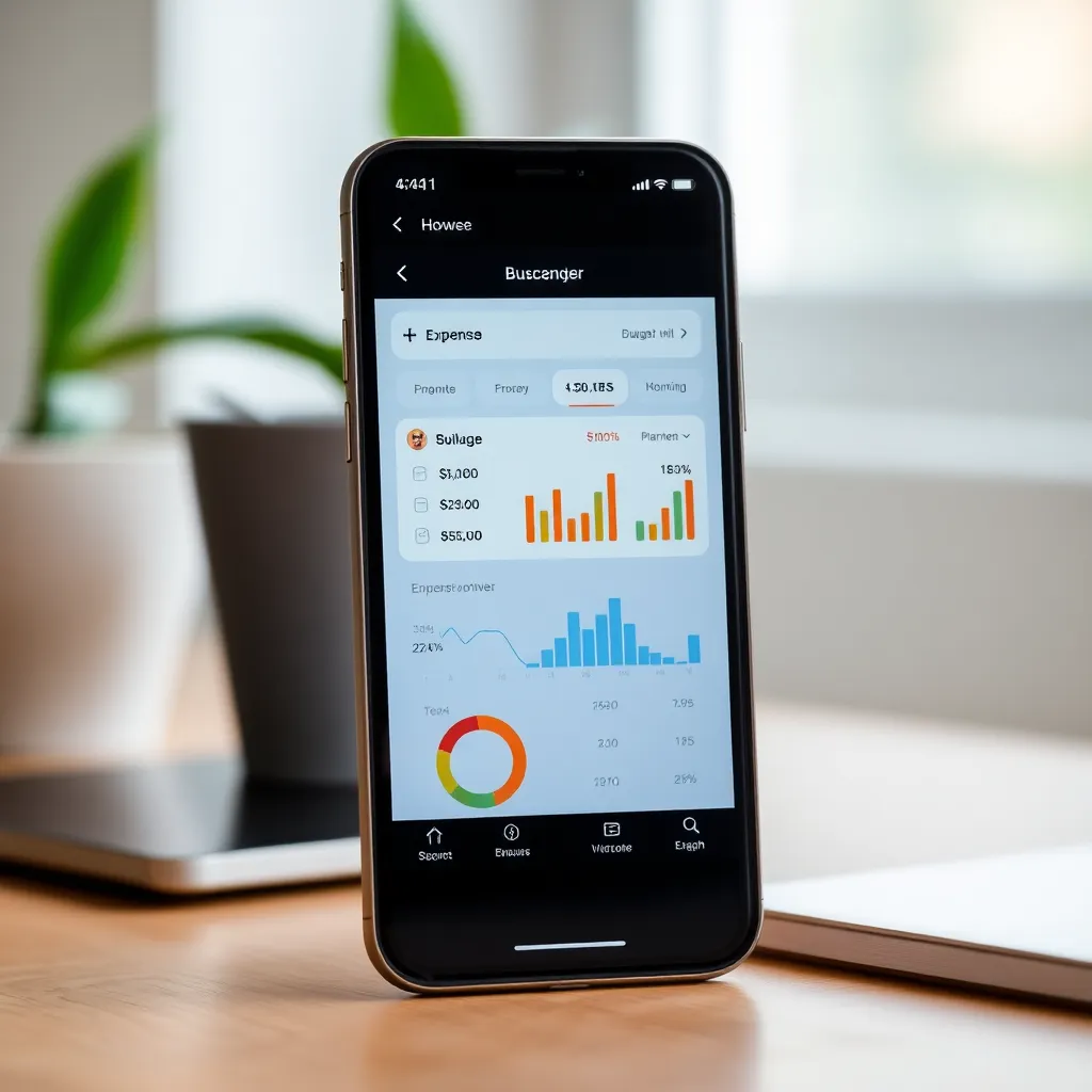 Smartphone met financiële app die uitgavencategorieën toont